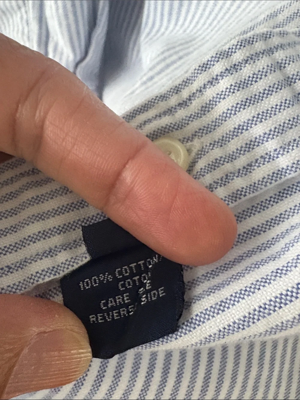 Blue & White Pin Striped Polo Sport Button-Down Shirt 100% Cotton - Picture 5 of 6